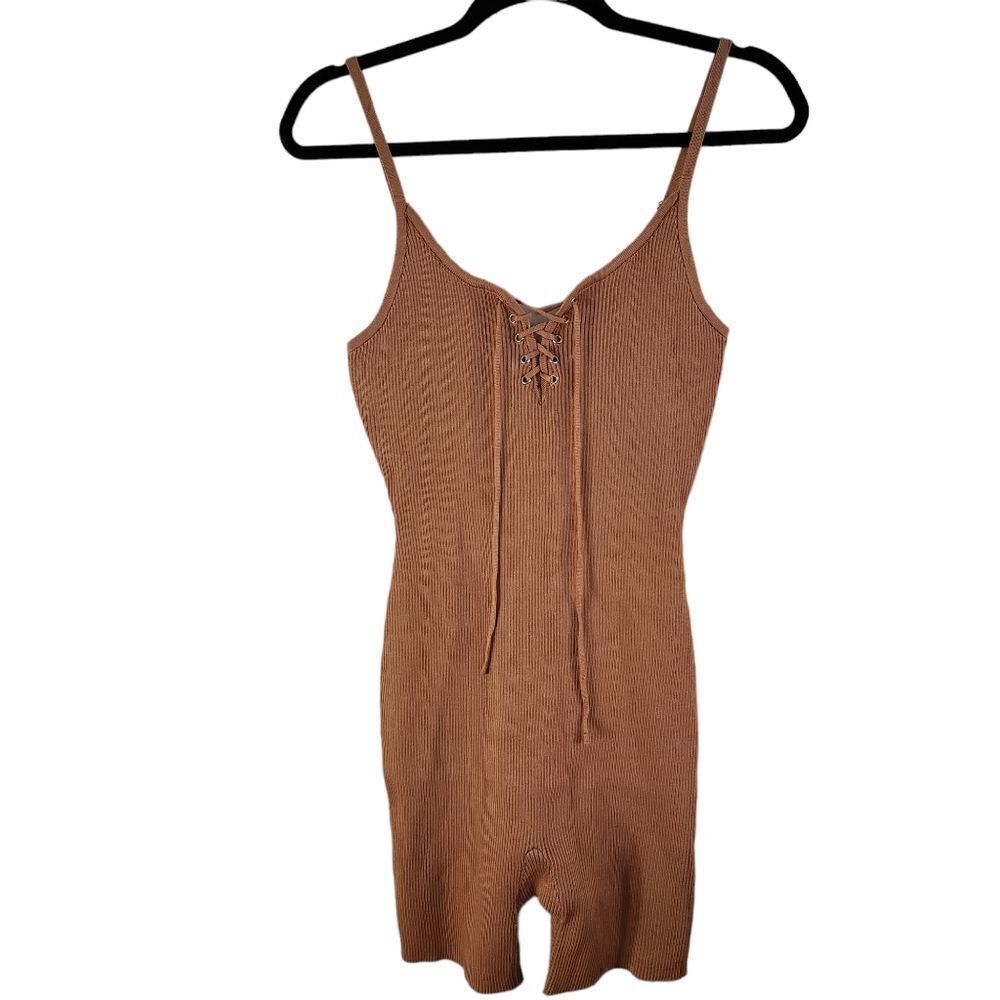Madden Girl Ribbed Knit Tie Front Sleeveless Bodycon Romper Size Large